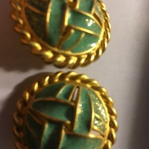 CLIP-ON EARRINGS!  Pretty Aqua Enamel Round Shape